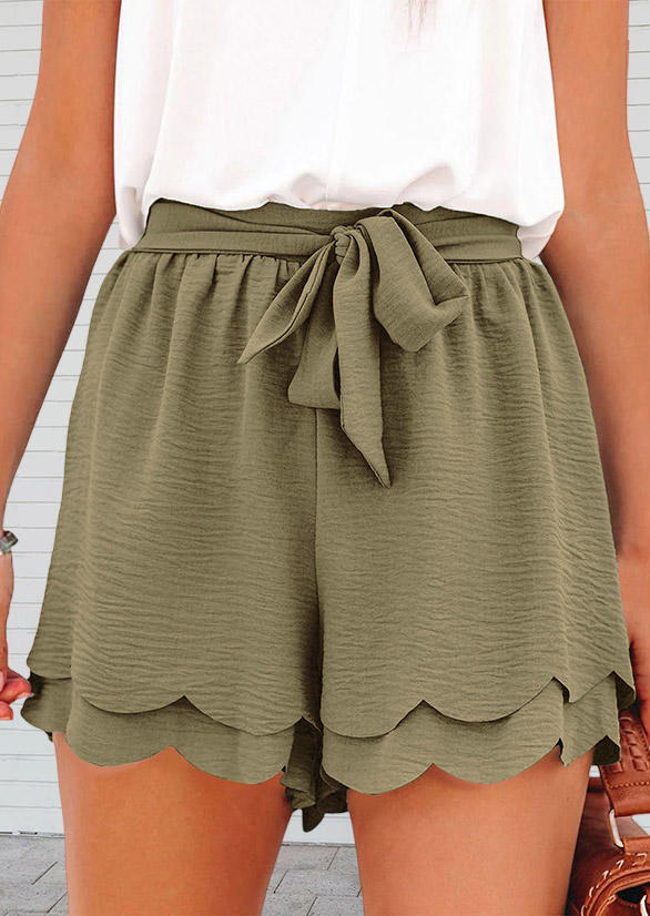 

Ruffled Scallop Hem Shorts - Army Green, SCM017208