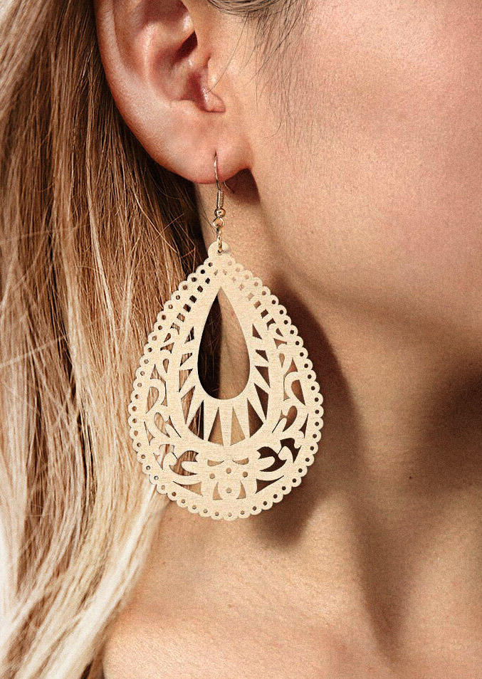 

Hollow Out Water Drop Earrings, White, SCM017228