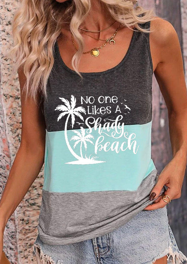 

No One Likes A Shady Beach Color Block Coconut Tree Tank, Multicolor, SCM017266