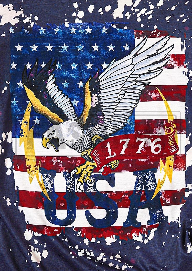 USA 1776 American Flag Eagle T-Shirt Tee - Navy Blue
