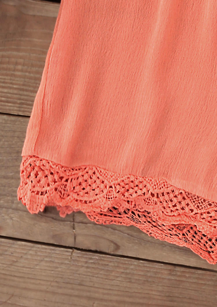 Lace Splicing Drawstring Shorts - Orange