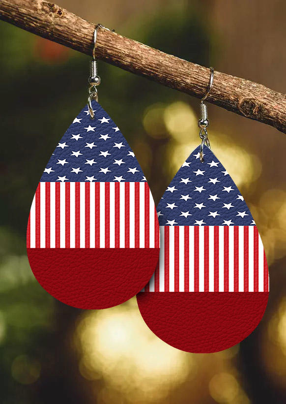 

American Flag Water Drop Earrings, Multicolor, SCM017406