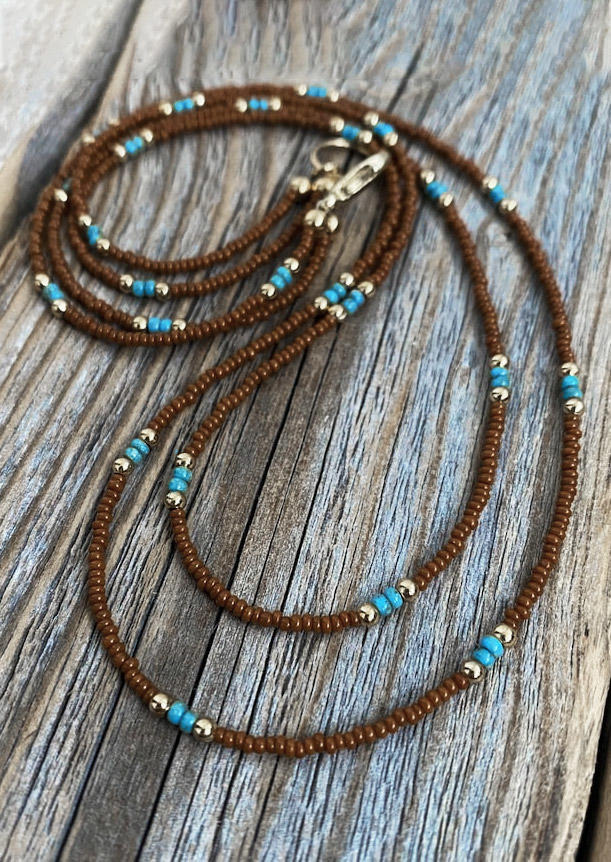 

Beading Dual-Layered Necklace, Brown, SCM015987