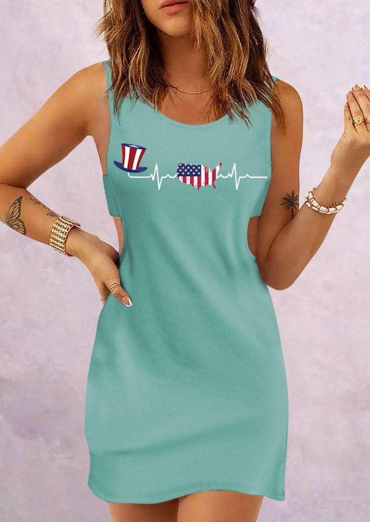 

American Flag ECG Heartbeat Mini Dress - Green, SCM017035