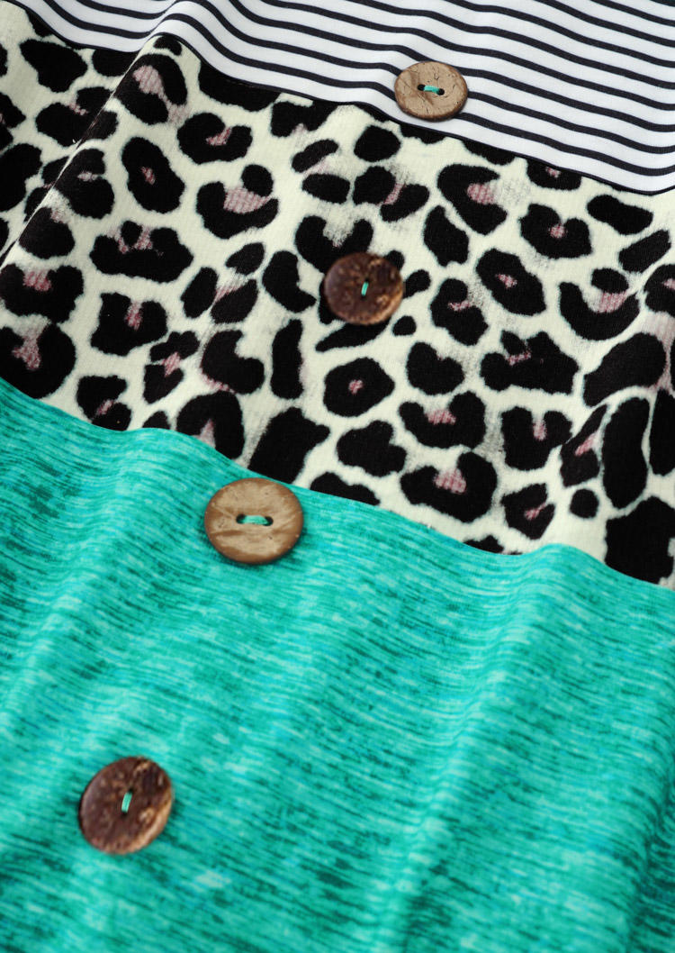Leopard Striped Button Irregular Hem Blouse