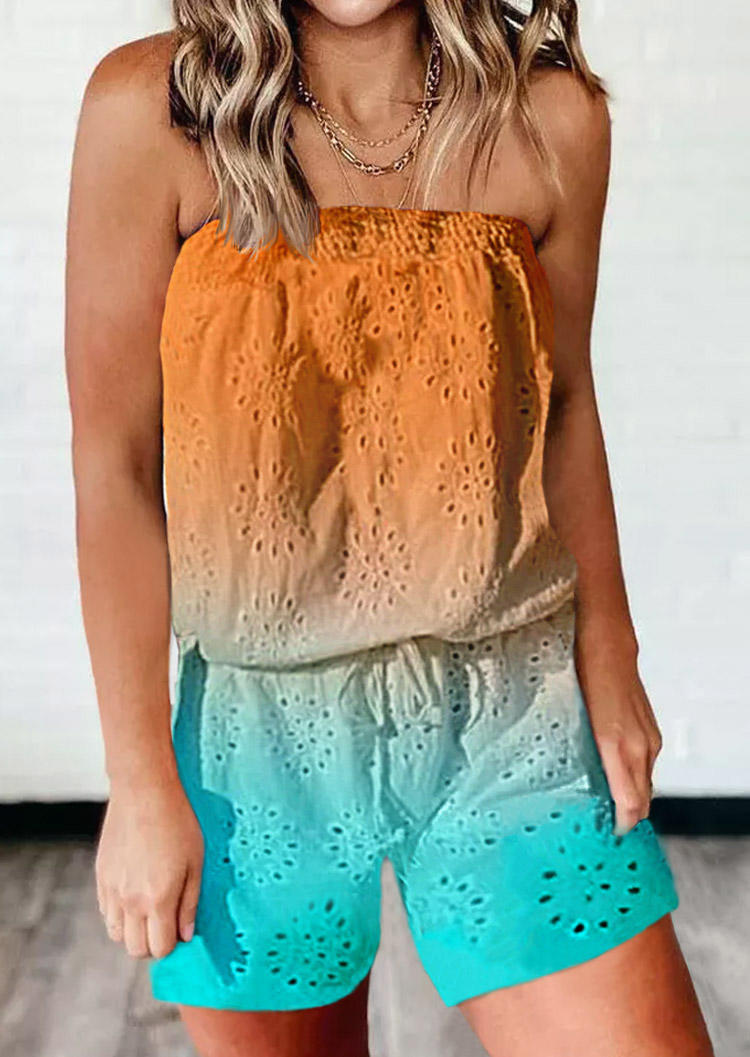 

Gradient Lace Splicing Hollow Out Strapless Bandeau Romper, Multicolor, SCM017050