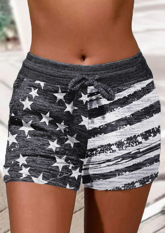 

American Flag Drawstring Pocket Shorts - Dark Grey, Gray, SCM017204