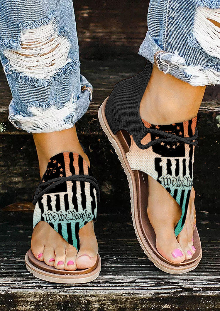 

We The People American Flag Zipper Flat Sandals, Multicolor, SCM017233