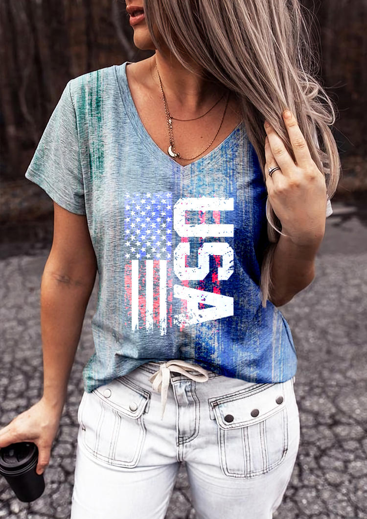 

American Flag Gradient Tie Dye T-Shirt Tee - Gray, SCM017296