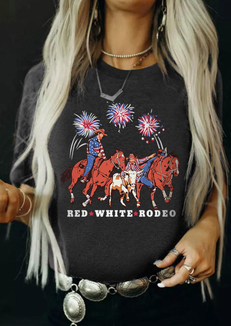

Red White Rodeo O-Neck T-Shirt Tee - Dark Grey, Gray, SCM017342
