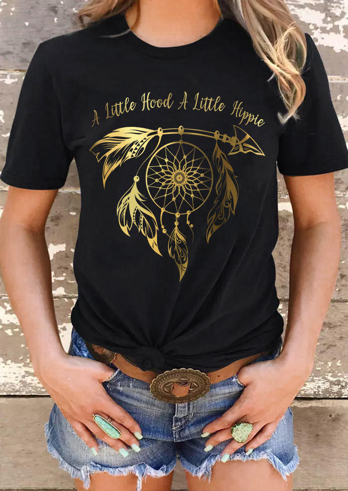 

A Little Hood A Little Hippie Dreamcatcher Arrow T-Shirt Tee - Black, SCM017343