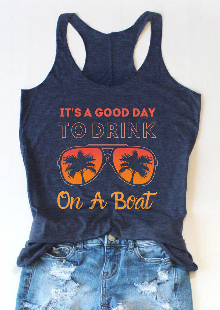 

It' A Good Day To Drink On A Boat Racerback Tank - Navy Blue, SCM017371