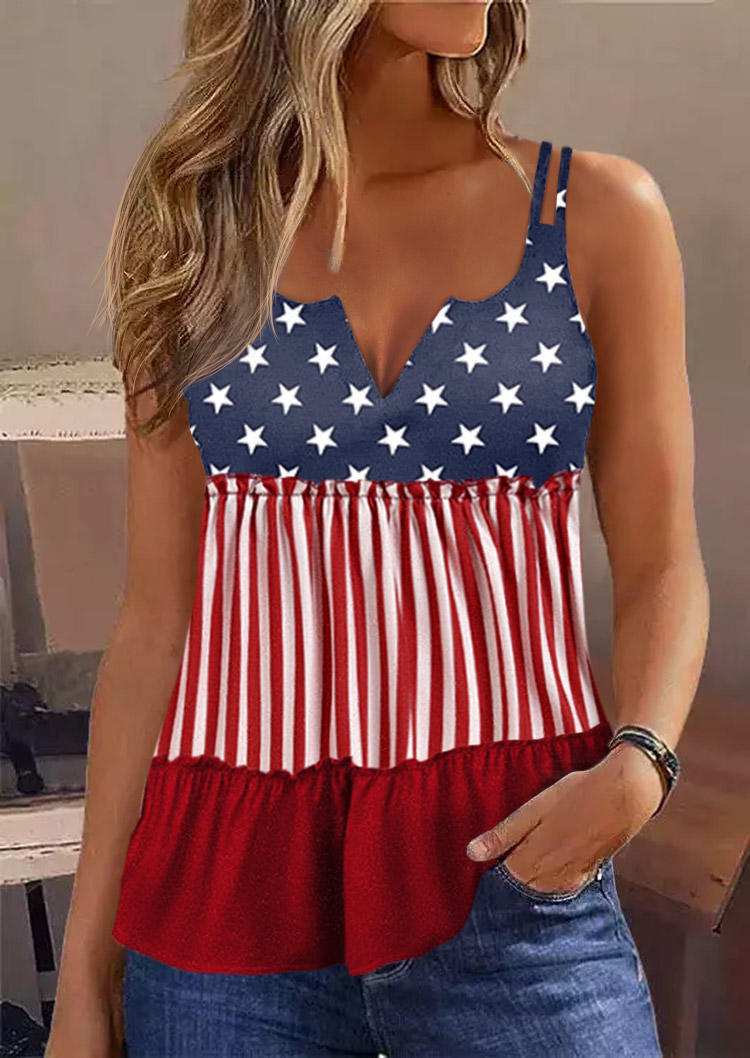 

American Flag Vertical Striped Notched Neck Tank, Multicolor, SCM017439