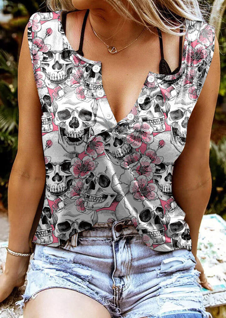 

Cherry Blossoms Skull Tank without Black Bra, Multicolor, SCM015957