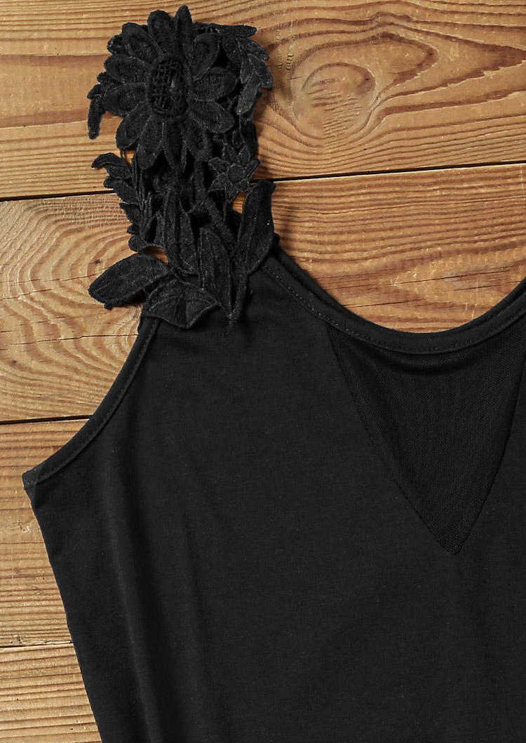 Lace Splicing Hollow Out Tank - Black