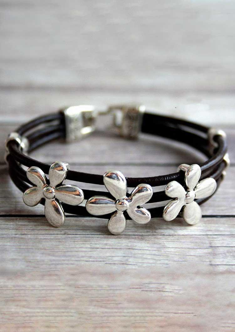 

Simple Floral Multi-Layered Bracelet, Silver, SCM017309