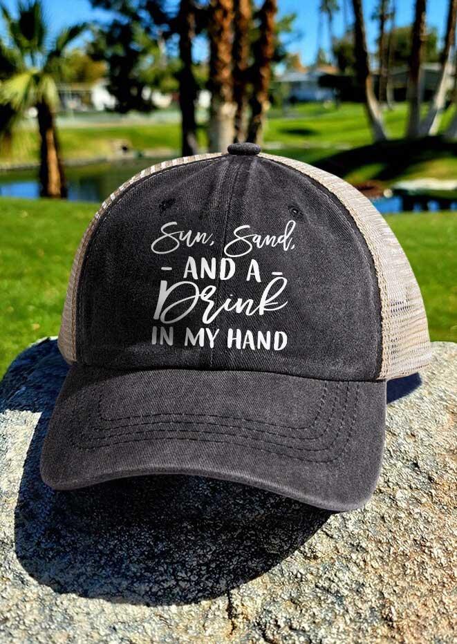 

Sun Sand And A Drink In My Hand Baseball Cap, Black, SCM017311