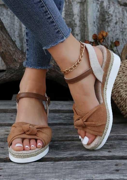 

Bowknot Espadrille Peep Toe Wedge Sandals - Brown, SCM017350