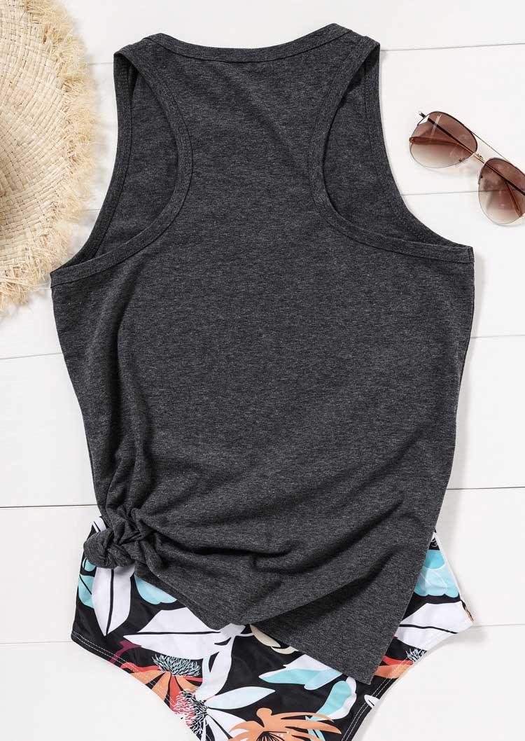 Drink In My Hand Toes In The Sand Coconut Tree Tank - Dark Grey