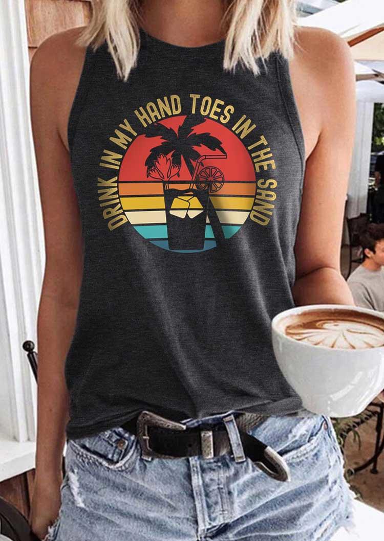 

Drink In My Hand Toes In The Sand Coconut Tree Tank - Dark Grey, Gray, SCM017517