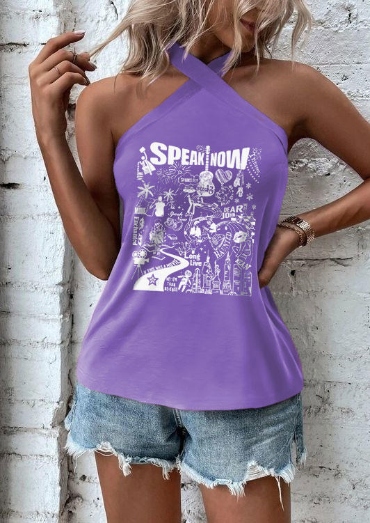 

Speak Now Hollow Out Halter Tank - Purple, SCM017526