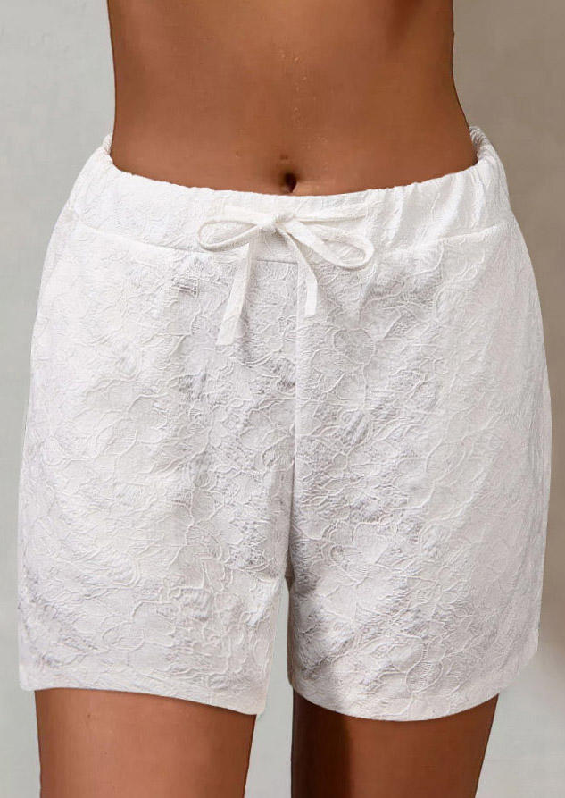 

Lace Graphic Drawstring Pocket Shorts - White, SCM017207