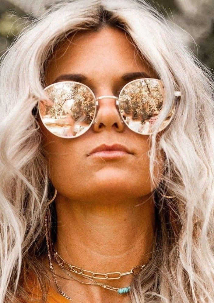 Trendy Round Metal Frame Sunglasses, Gold, SCM017347