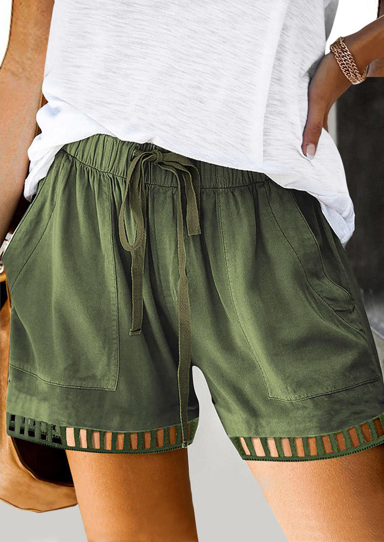

Hollow Out Pocket Drawstring Shorts - Green, SCM017437