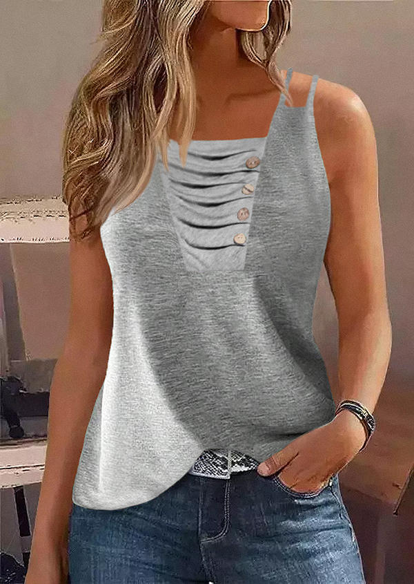 

Button Ruched Hollow Out Tank - Light Grey, Gray, SCM017597