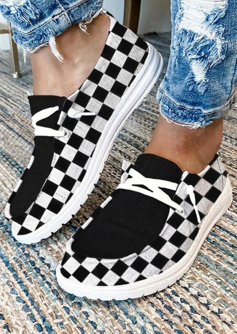 

Lace Up Plaid Round Toe Flat Sneakers, Multicolor, SCM016078