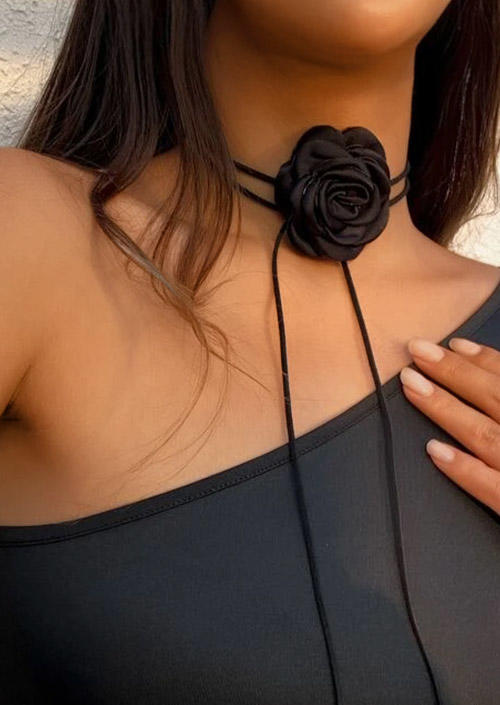 

Floral Casual Choker Necklace, Black, SCM017402