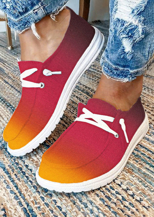 

Gradient Lace Up Round Toe Flat Sneakers, Multicolor, SCM017409
