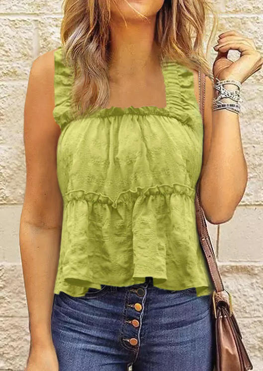 

Ruffled Open Back Square Collar Tank - Green, SCM017584