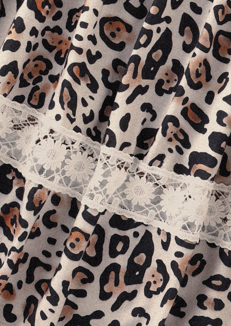 Leopard Lace Splicing Smocked Strapless Bandeau Mini Dress