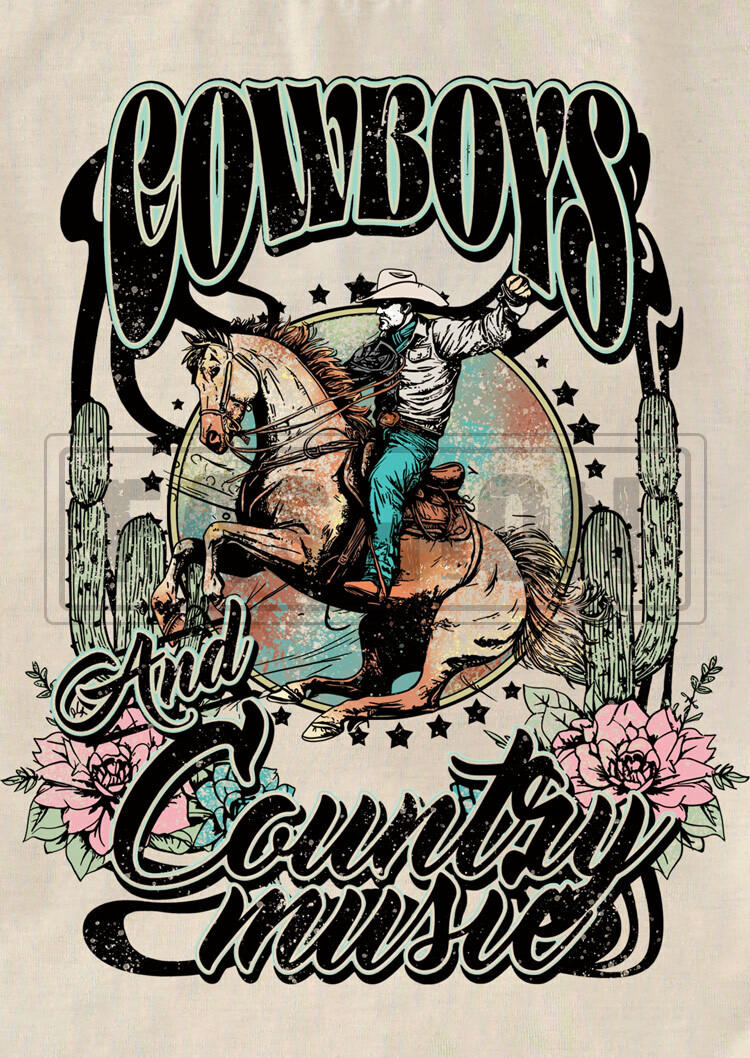 Cowboy's And Country Music T-Shirt Tee - Apricot