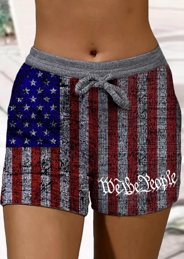 

We The People American Flag Ribbed Drawstring Pocket Shorts, Multicolor, SCM017249