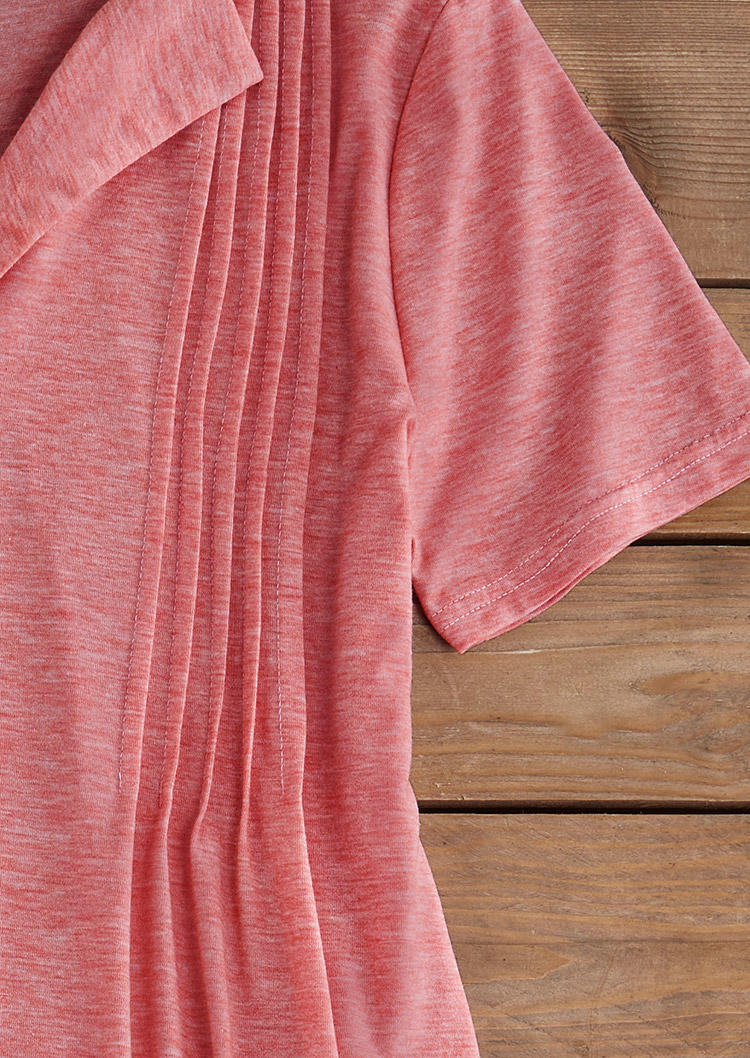 Ruffled Turn-Down Collar Short Sleeve Blouse - Pink