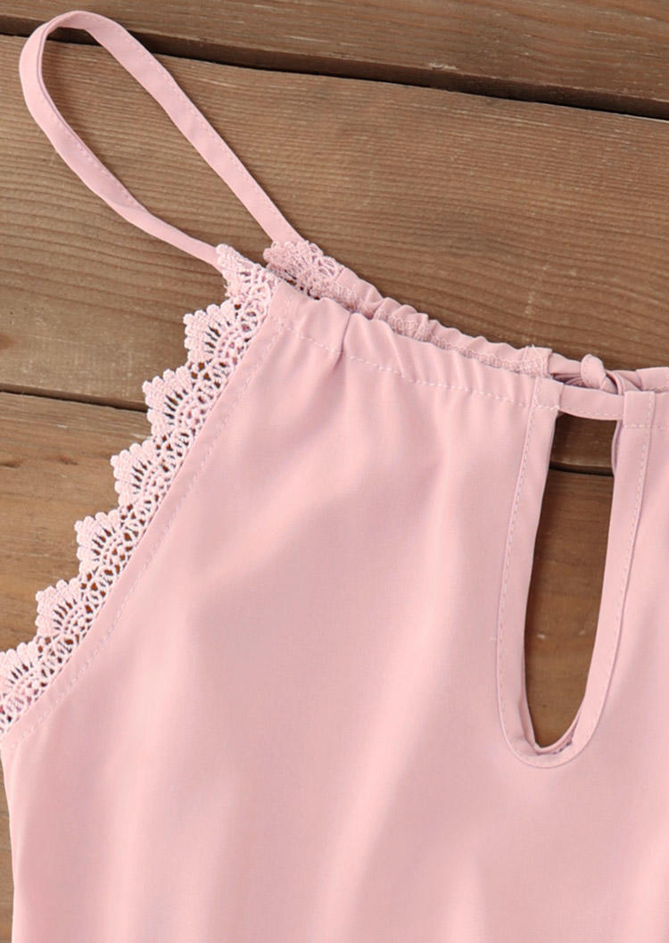 Lace Splicing Hollow Out Camisole - Pink