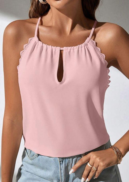 

Lace Splicing Hollow Out Camisole - Pink, SCM017385