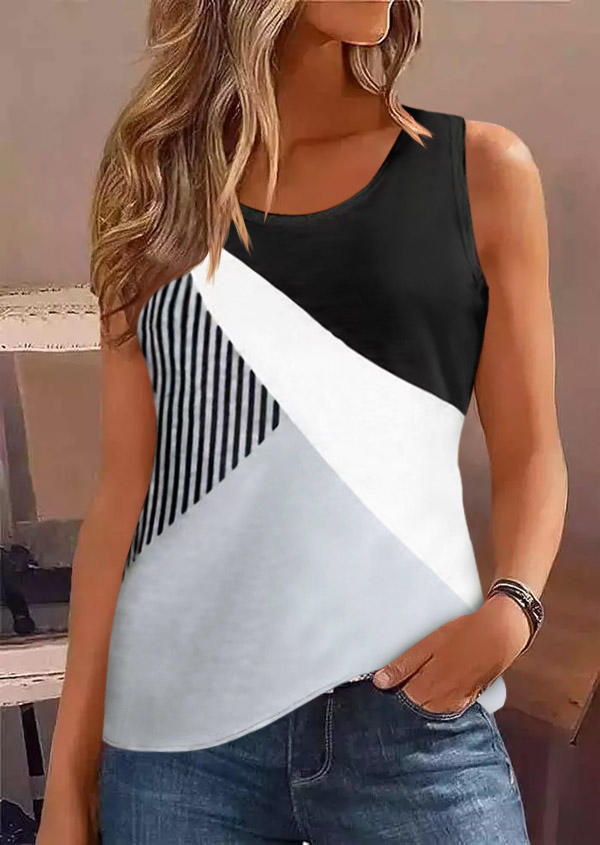 

Color Block Vertical Striped U-Neck Tank, Multicolor, SCM017461