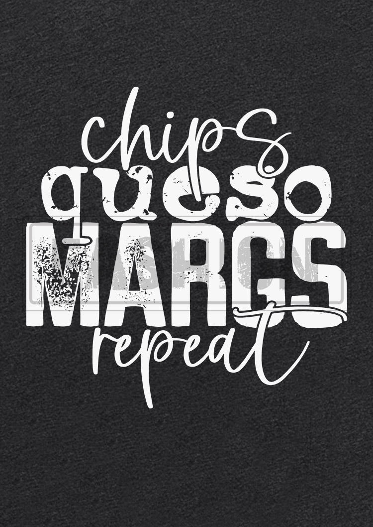 Chips Queso Margs Repeat O-Neck Tank - Dark Grey