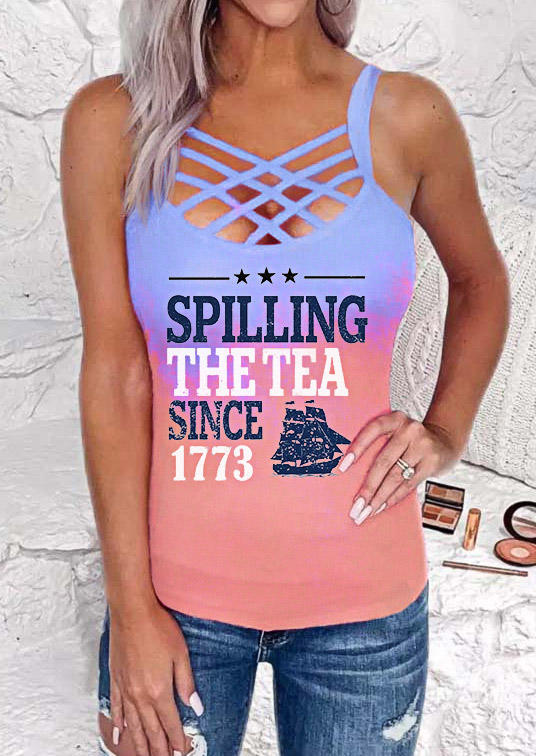 

Spilling The Tea Since 1773 Gradient Criss-Cross Camisole - Blue, SCM017533