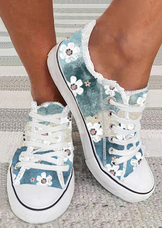 

Ditsy Floral Lace Up Frayed Sneakers, Multicolor, SCM017548
