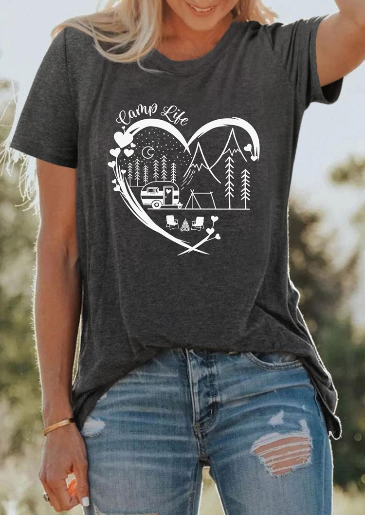 

Camp Life Heart T-Shirt Tee - Dark Grey, Gray, SCM017576