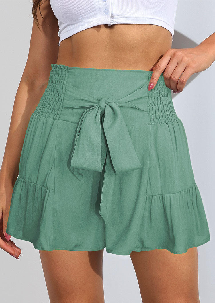 

Ruffled Smocked Tie Shorts - Green, SCM017593
