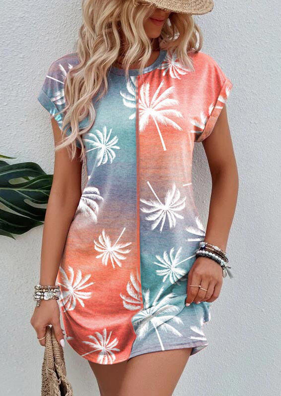 

Gradient Coconut Tree O-Neck Mini Dress, Multicolor, SCM017492