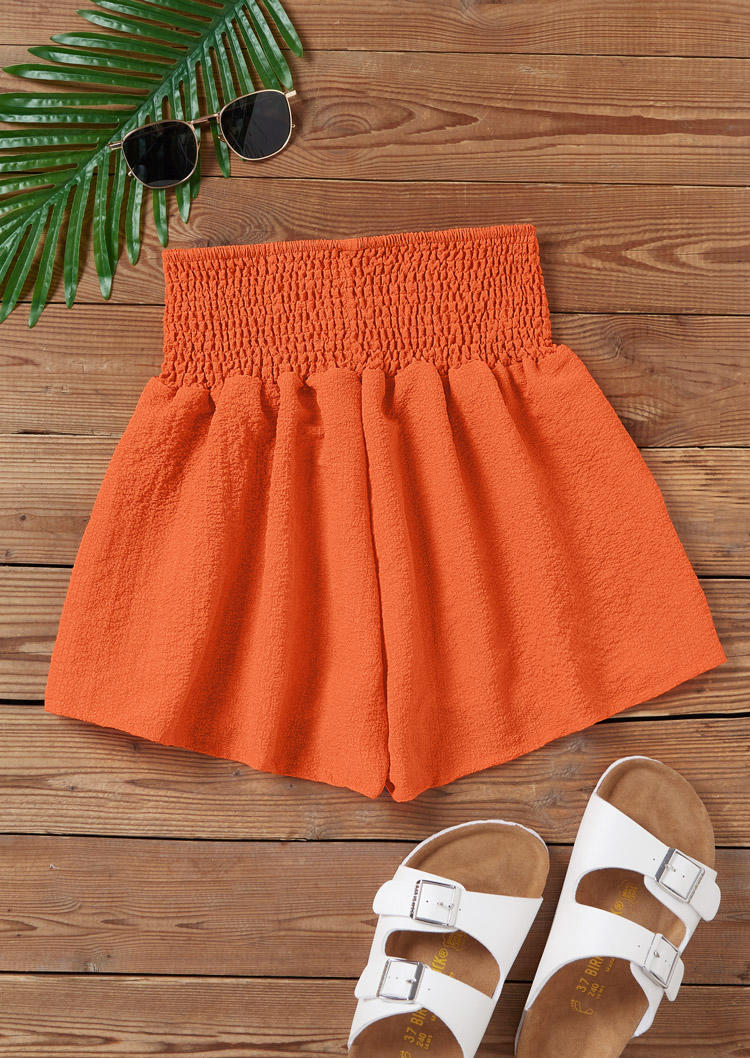 Smocked Elastic Waist Shorts - Orange