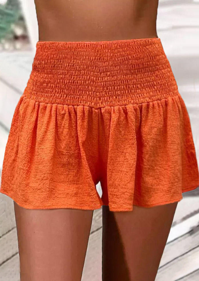 Smocked Elastic Waist Shorts - Orange