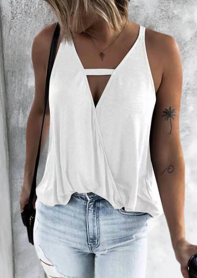 

Criss-Cross Hollow Out Ruffled Tank - White, SCM017764