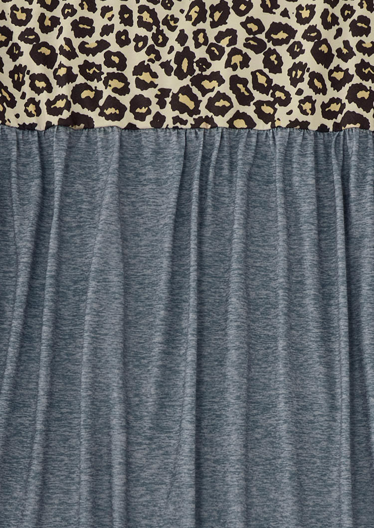 Leopard Color Block Lace Splicing Ruffled Mini Dress